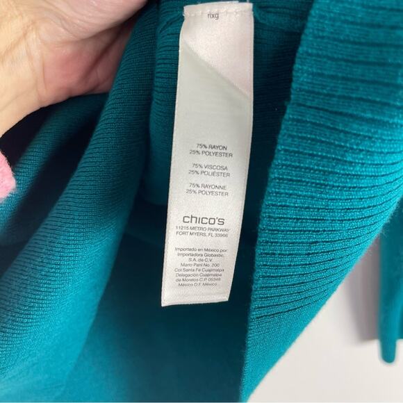 Chico’s green teal blue turtleneck viscose sweater XL/16 - Picture 6 of 6